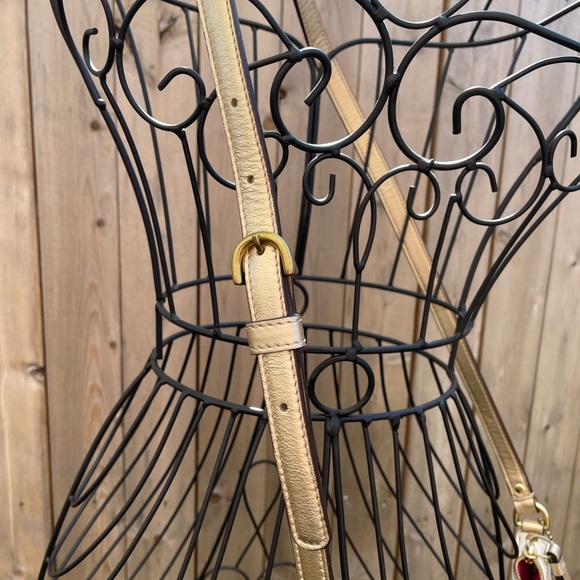 Coach Peyton Tattersall Crossbody Bag Plaid Purse White Gold Leather - Picture 8 of 16